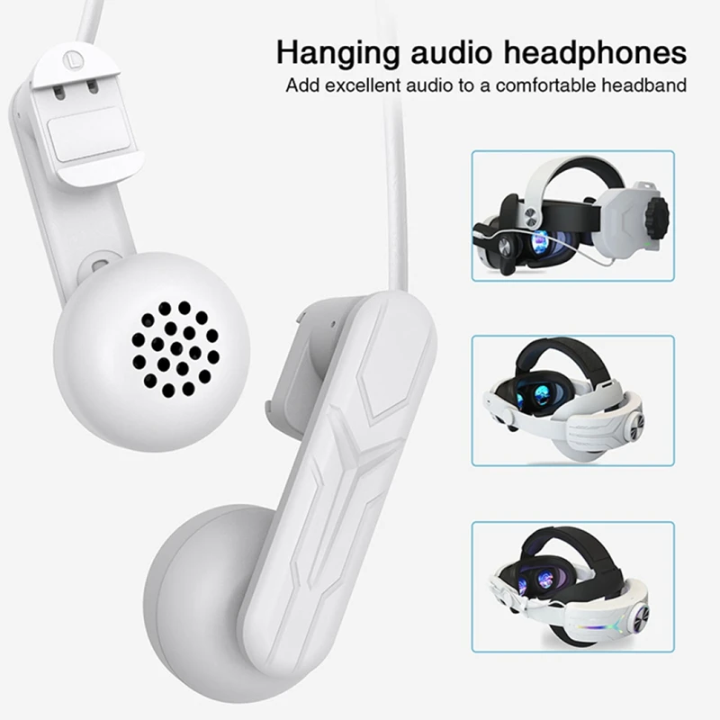 Headphones Clip-on Hanging Headphones Comfortable Sound Enhancer White for / Quest 3 VR Headsets Enhance Pleasure