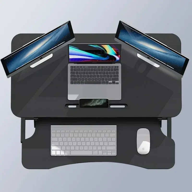 Height Adjustable Folding Standing Computer Desk with Keyboard Tray for Home Office Gaming Lift Laptop Table Stand Workbench