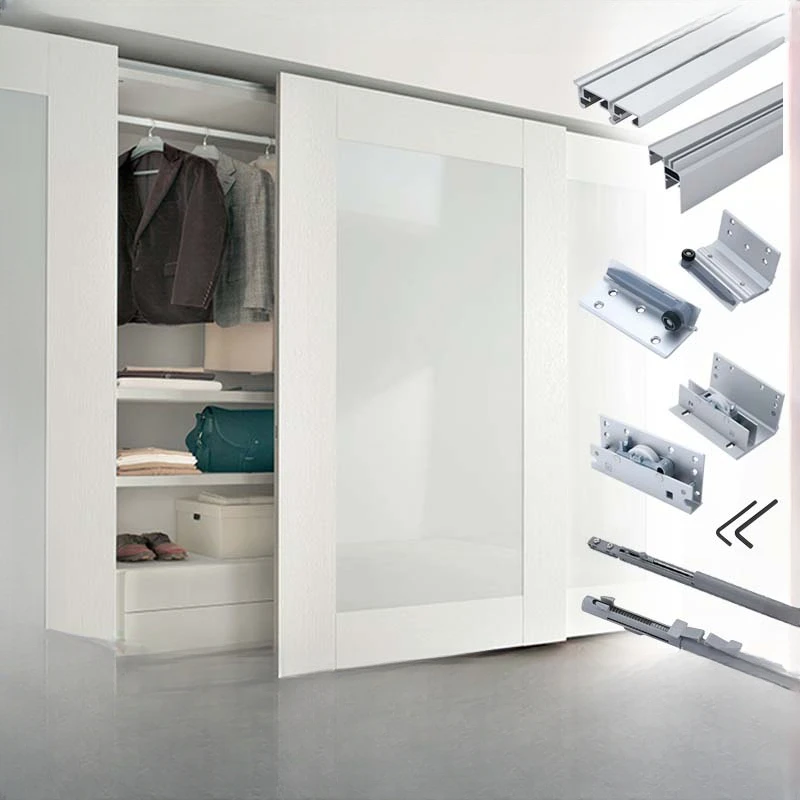 Wardrobe, TV cabinet, sliding door track, bidirectional buffering,  outer flat all aluminum alloy hardware accessories