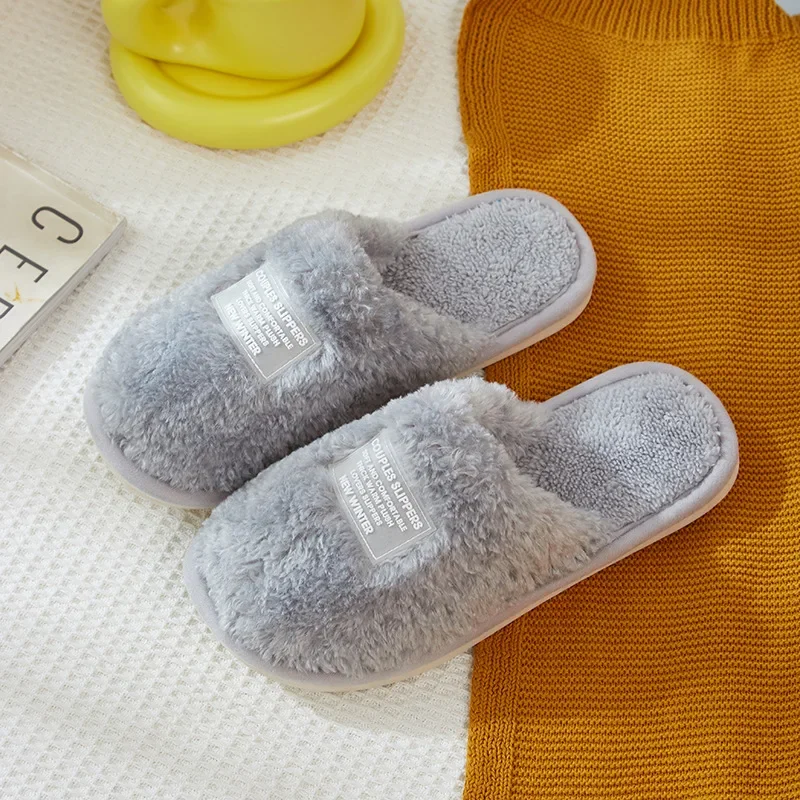 Men's cotton slippers in autumn and winter  indoor anti-skid home plush warm couple floor slippers for women in winter