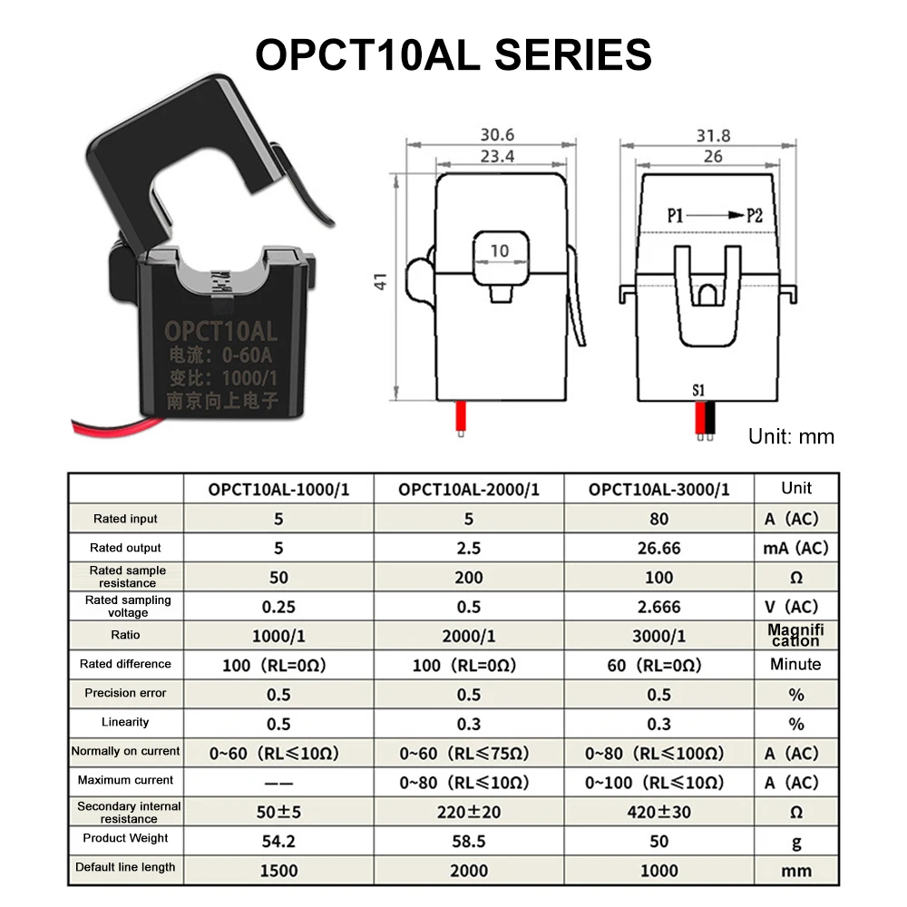 0-100A 0-150A Current Transformer 1000/1 2000/1 3000/1 4000/1 5000/1 OPCT16AL Split Core Current Transformer Sensor Detector