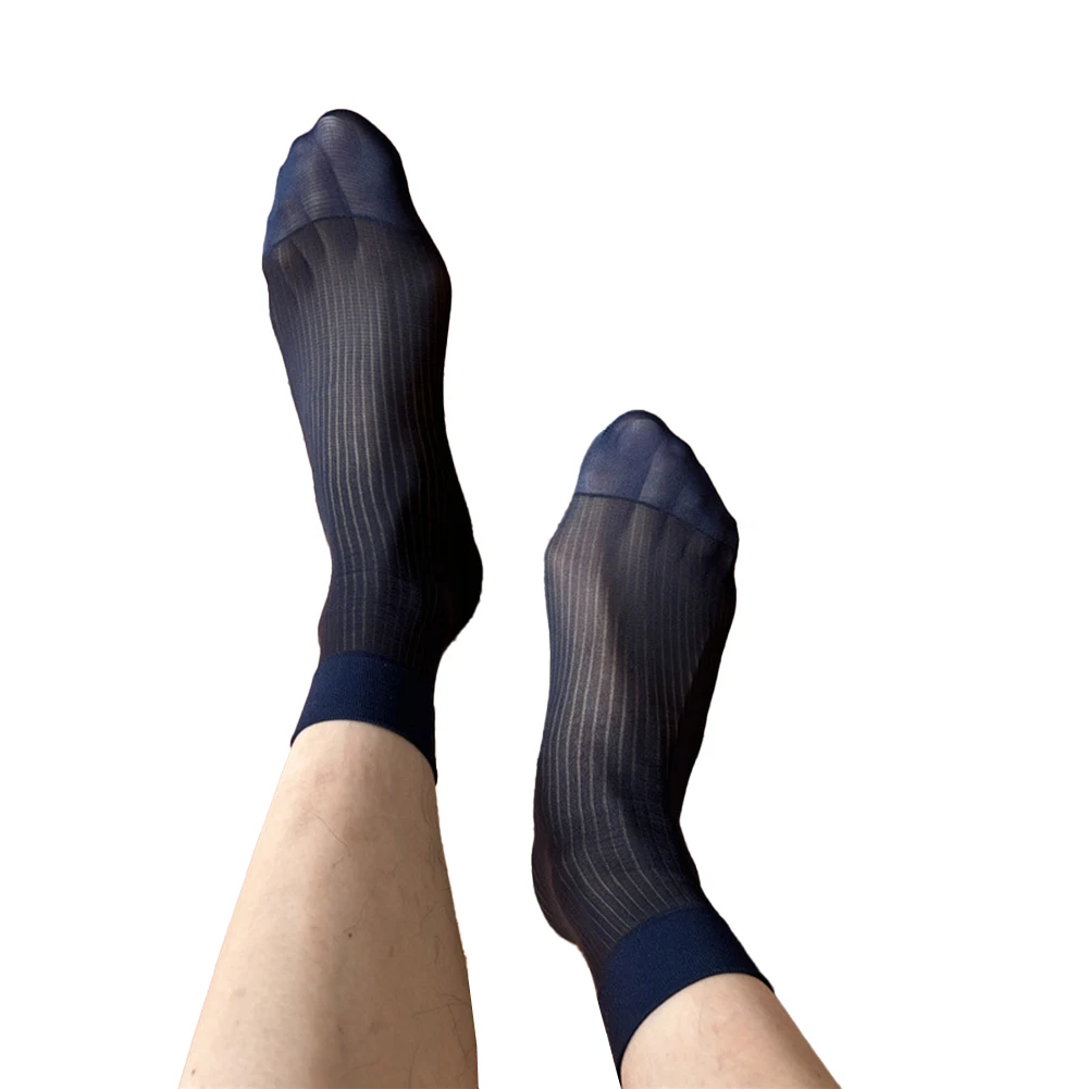 Breathable Business Silky Mens Striped Socks Breathable Business Black Dress Tube Socks Male Navy Blue Nylon Sheer Stockings