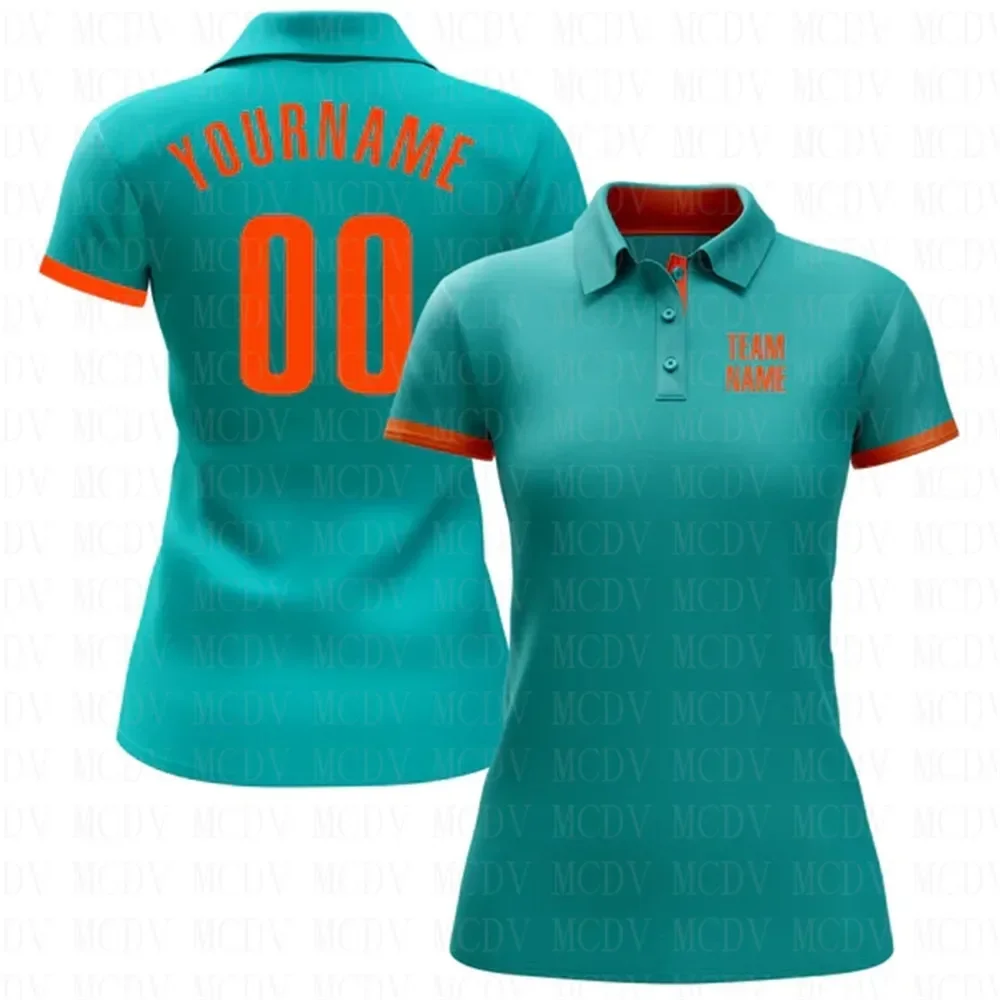 

Custom Aqua Orange Performance Golf Polo Shirt 3D Printed Women's Golf Polo Oversized Shirt Summer Sports Tops