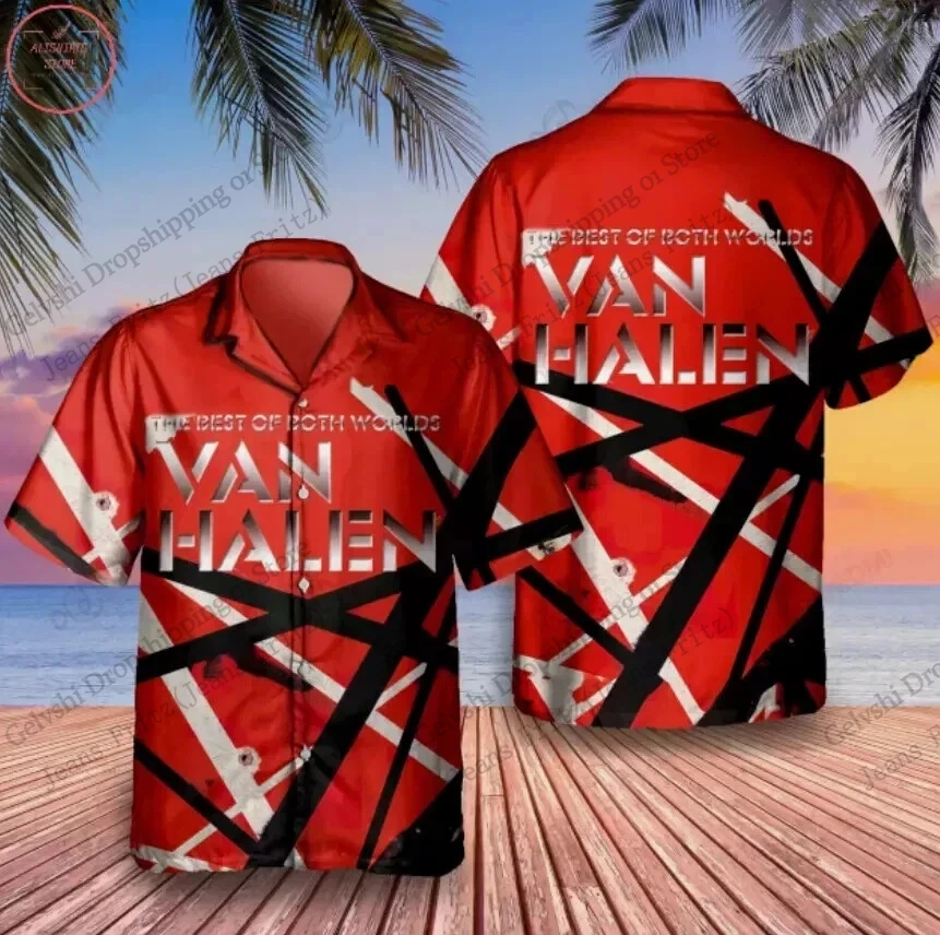 

2026 Новая гавайская рубашка с 3D принтом рок-группы Van Halen, мужская и женская модная рубашка в стиле хип-хоп с коротким рукавом, роскошный дизайн, блузка, подарок фанату