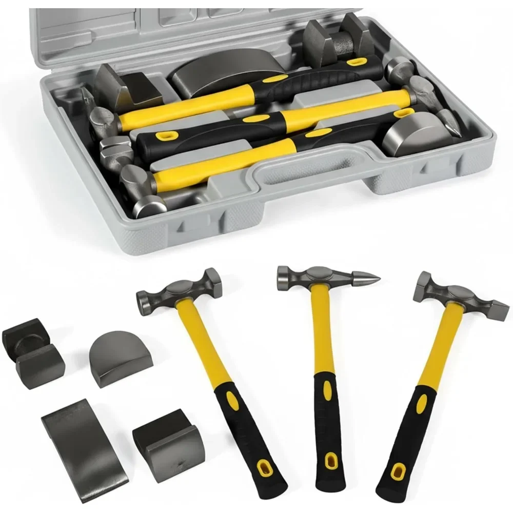 

7pc Heavy Duty Carbon Steel Auto Body Repair Hammer and Dolly Set for Dent Removal