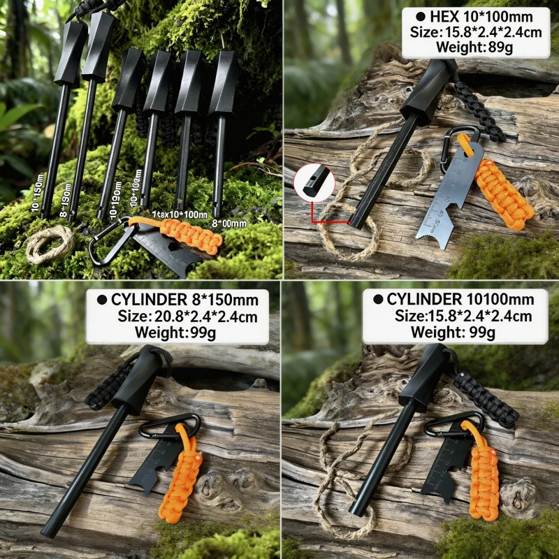 4-in-1 Bear Grylls All-Weather Fire Starter, Built-in Compass Whistle, Ultimate Survival Gear for Camping Hiking Emergencies