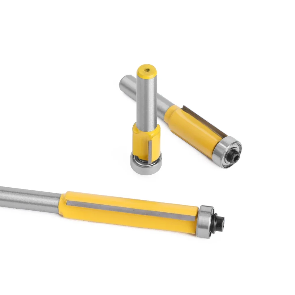 8mm Shank Long Blade Flush Trim Router Bit Tungsten Carbide Milling Cutter with Bearing for Wood Pattern Template Trimming
