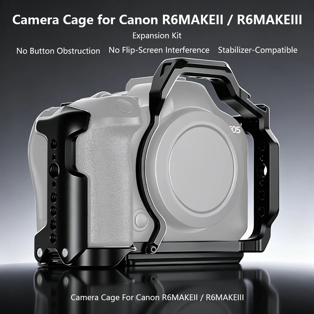 Kamerakäfig aus Aluminiumlegierung für Canon R6MAKEIII R50V mit Holzgriff, Arca-Swiss Schnellverschluss, Cold Shoe, 1/4 3/8 Gewinde, Vlog – Detail 18