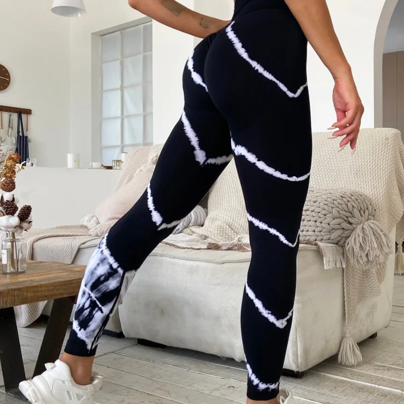 Leggings sem costura Tie Dye para mulheres, Sexy Fitness Pants, Gym Legging, Push Up, Cintura alta, Calças Esportivas