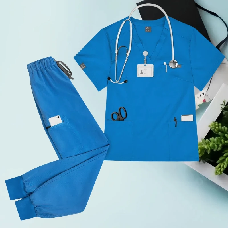 간호사 액세서리 슬림 피트 스크럽 세트 여성 의료 유니폼 병원 의사 의류 치과 진료소 작업복 애완 동물 수술복