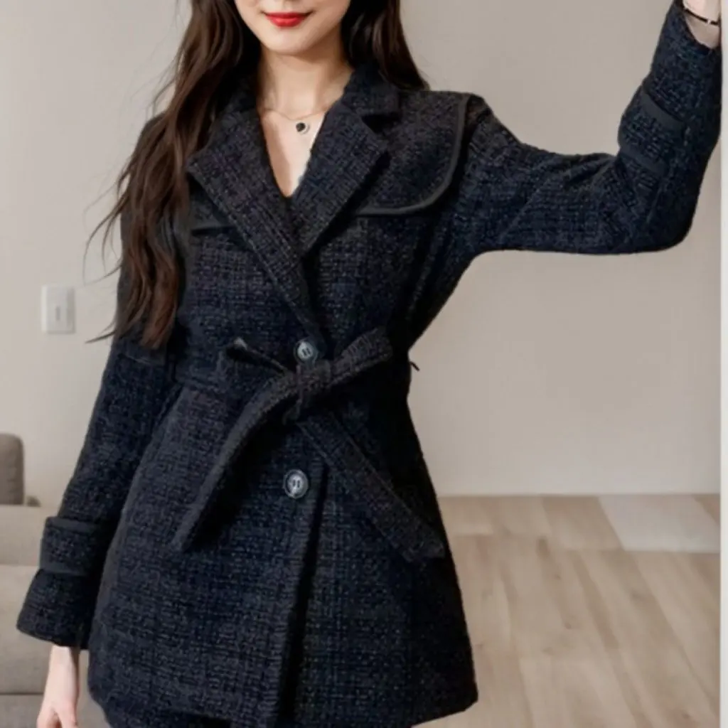 

Style Tweed Coat for Women High-End Fashion Slim-fit Thickened Elegant All-match Autumn Winter Top