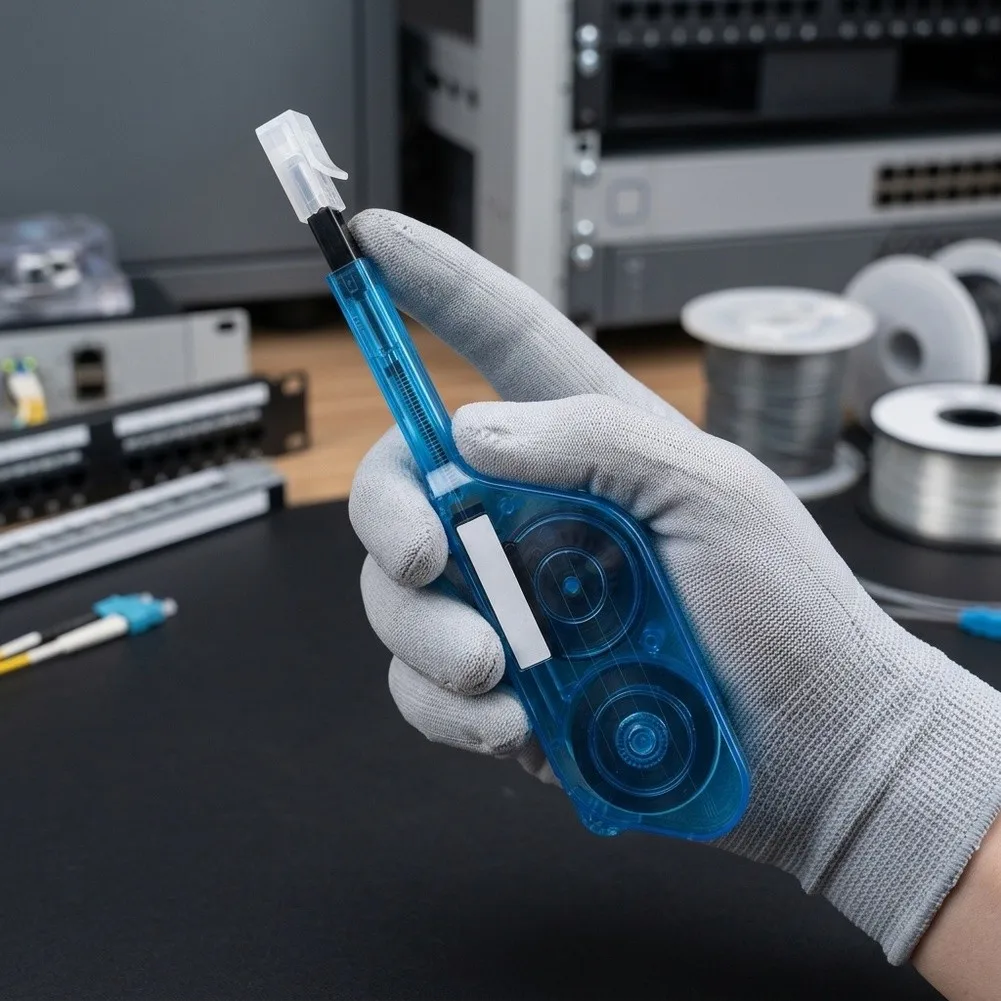 Optical Fiber End Face Cleaning Pen with Self-Advancing Cleaning Strip and Clear Status Window for Reliable Performance