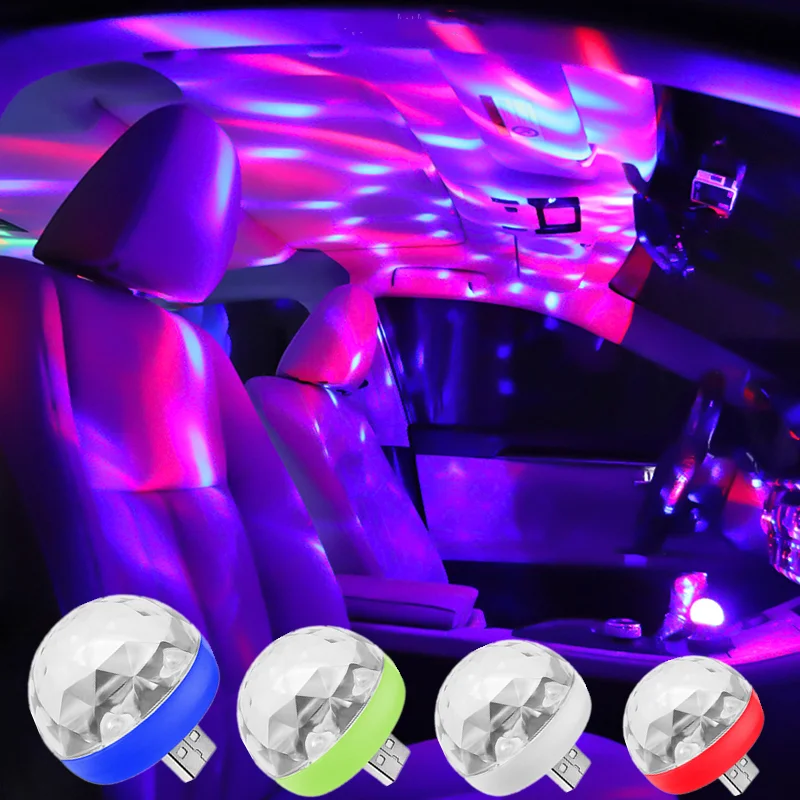 Car USB Ambient Light DJ RGB Mini Colorful Music Sound Led USB Interface Holiday Party Atmosphere Interior Dome Trunk Lamp 5V