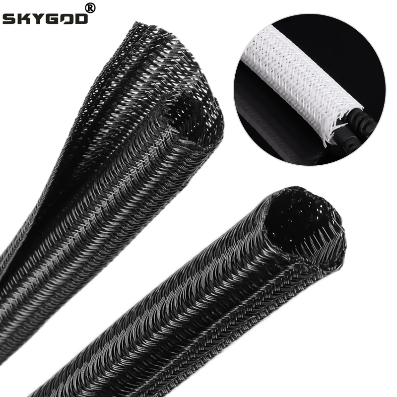 1~50m Expandable Cable Sleeve PET Braided Self Closed Auto Insulated Wrap Flexible Pipe Tube Split Line Protector Wire Organizer