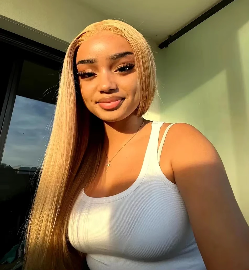 27# Honey Blonde Highlight 220 Density Front Wigs Human Hair Pre Plucked Hairline Lace Straight Wig Human Hair Wigs For Women