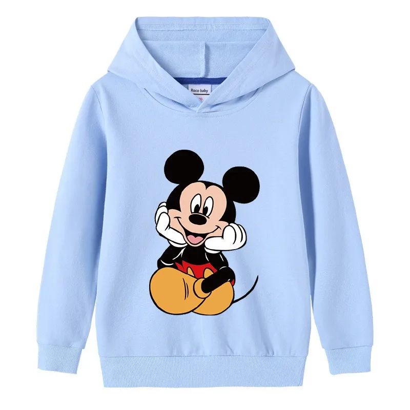 2024 New Disney Quality Cotton Tee Shirt Hooded Girl Tops for Children T-shirt Girls Long Sleeve Kids Tops Clothes Mickey Mouse