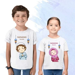 Ramadan Mubarak Print Boy/Girl T-shirt Cute Muslim Kids With Moon Ramadan Kareem Clothes Children'S Festive Outfit Tops