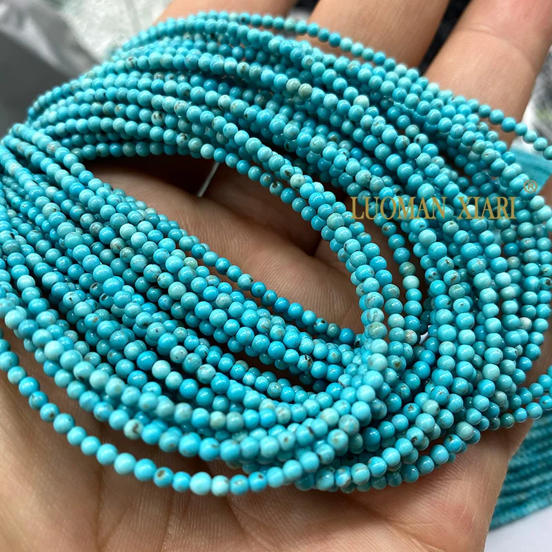 2 3 4MM Natural Blue Turquoises Smooth Loose Round Stone Beads For Jewelry Making DIY Bracelet Earrings Necklace Accessories