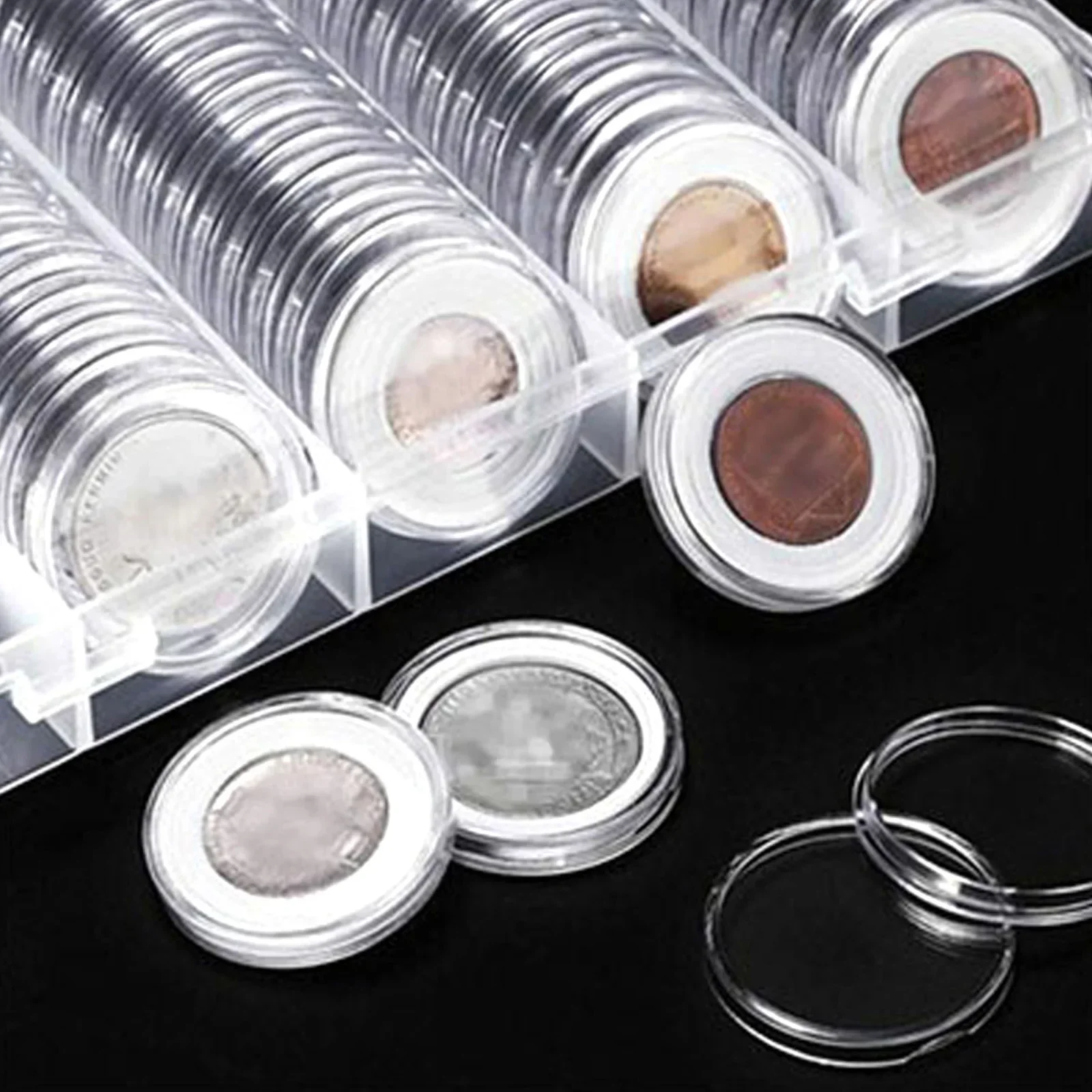 23mm Coin Capsule Box Use And Carry 100pcs Clear Containers High Transparency Coating Holders Protection Round