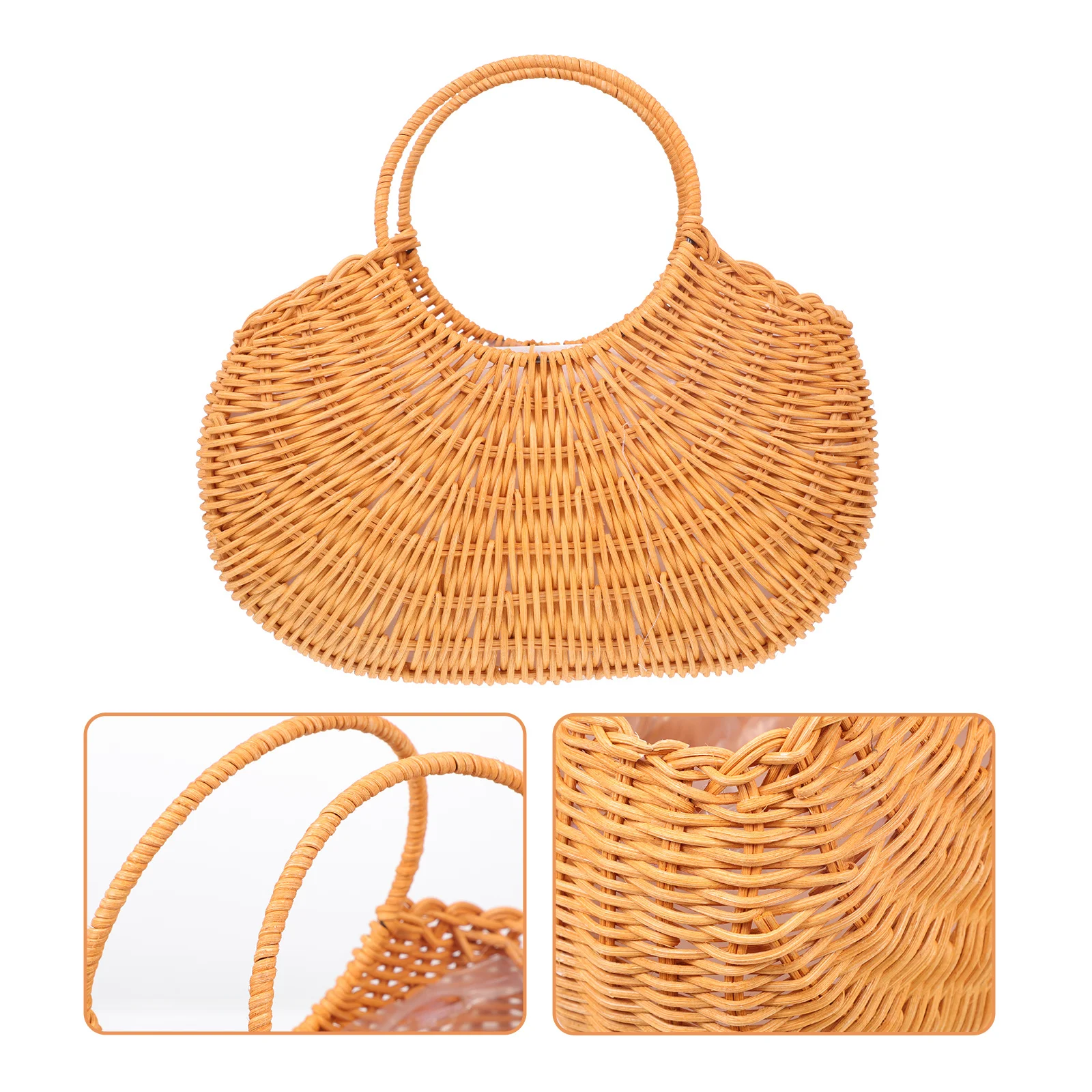 

Handle Woven Basket Storage Container Handcrafted Rattan Flower Fruit Basket Picnic Garden Storage Container