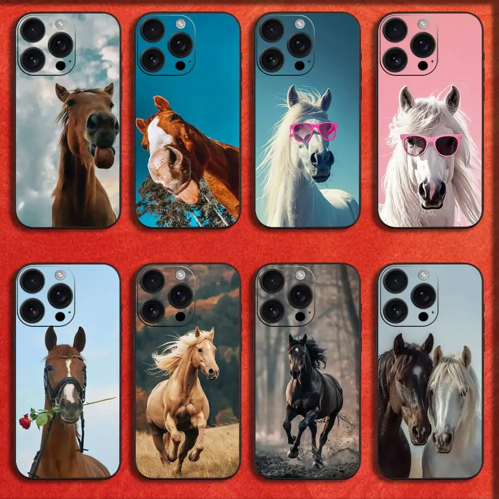 

Funny Horse Phone Case For iPhone 17,16,15,14,13,12,11,Pro,Max,Plus,E,SE4,Air,Mini Black Cover