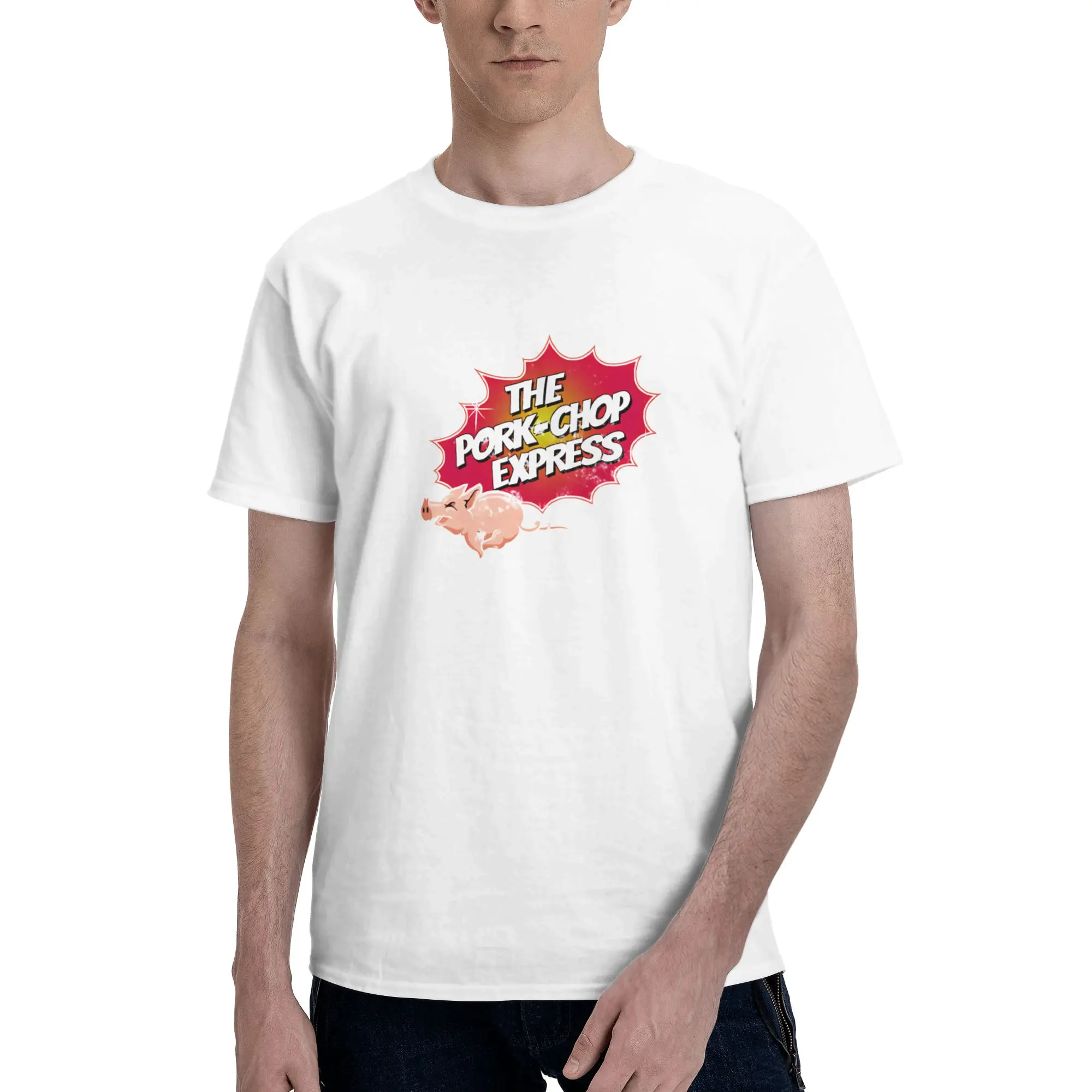 Pork Chop Express - Distressed ReddishYellow Variant Abrasion-Resistant Reversible T-shirt Artistic Girl Basic Tee