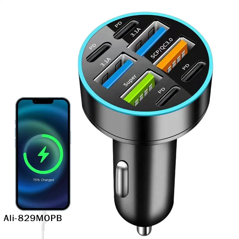 

Автомобильное зарядное устройство на 100 Вт с 8 портами, быстрая зарядка PD QC3.0, USB-C, для телефона