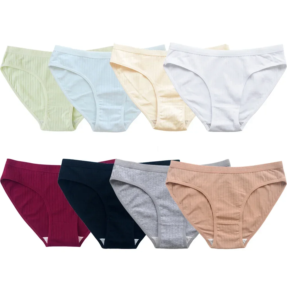 

8PCS/Set Women Panties Sexy Breathable Underwear Soft Solid Color Intimate Lingerie Cotton Striped Briefs Female Cozy Underpants