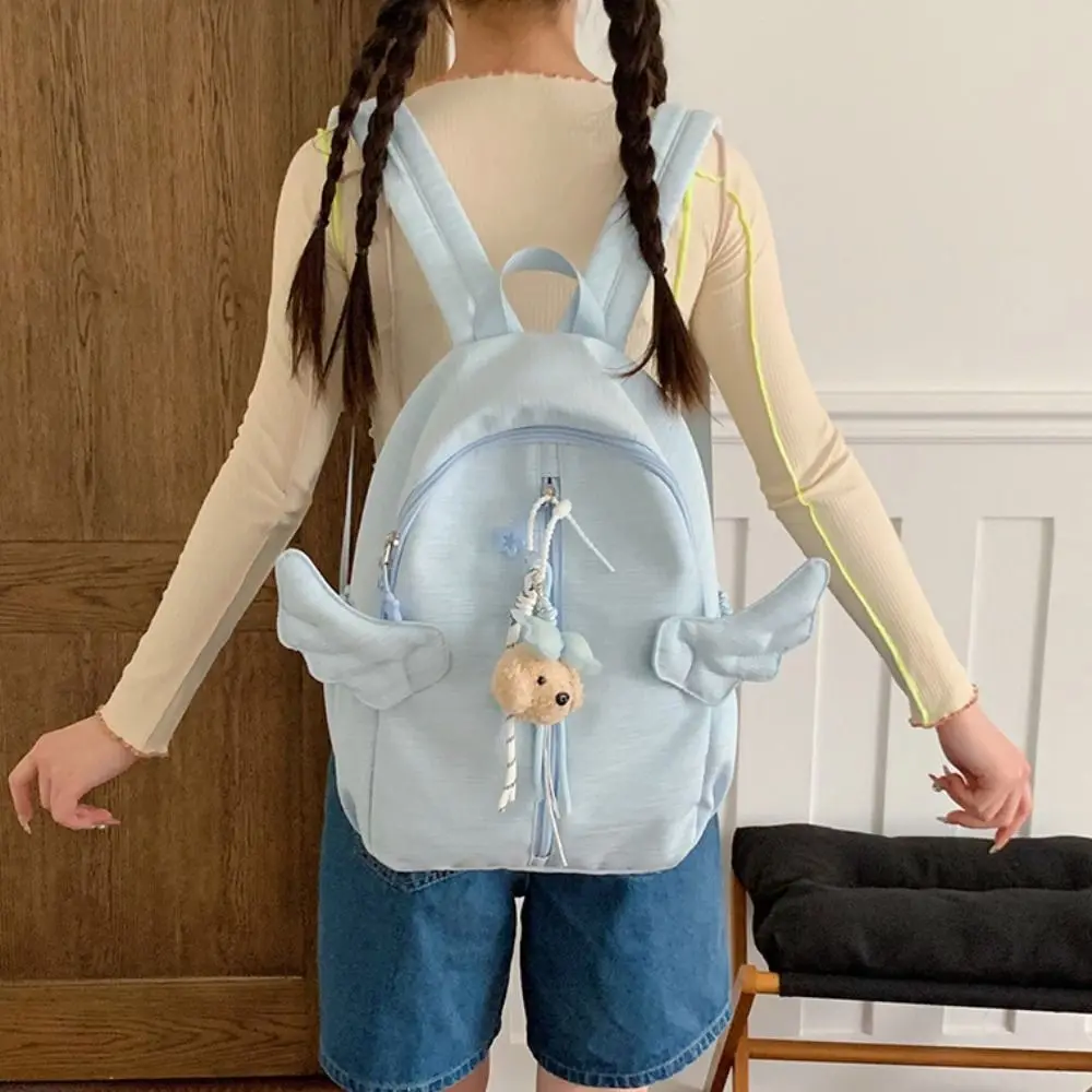 Y2k Süßer Engelsflügel-Rucksack, minimalistisch, mit mehreren Taschen, Nylon-Rucksack, große Kapazität, niedlicher Schulrucksack für Studenten, Alltagsrucksack – Detail 9