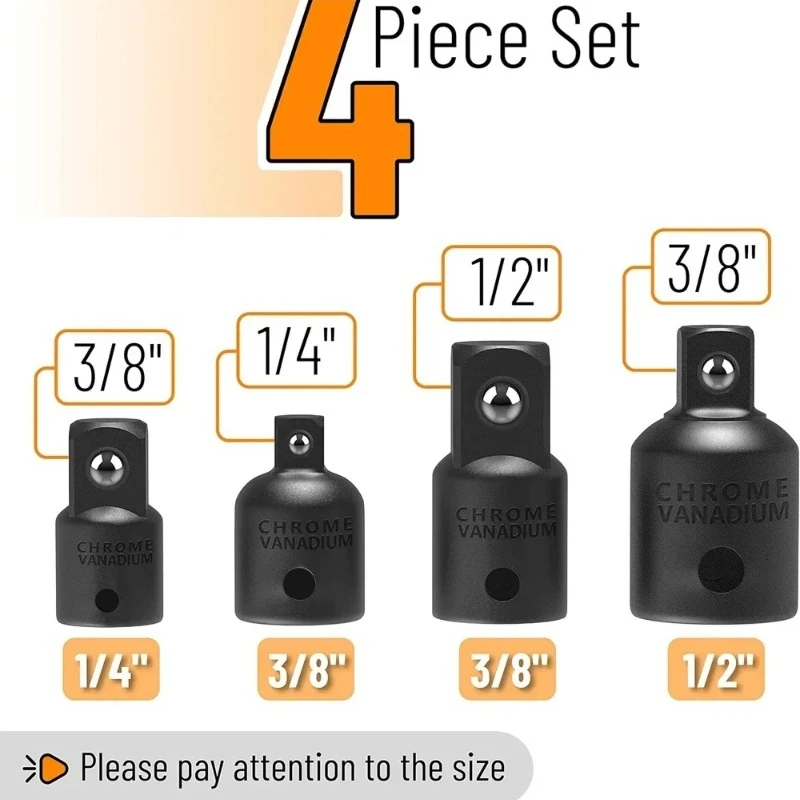 4 шт., набор переходников для ударной головки, набор редукторов 1/2 3/8 1/4 дюйма, гаечные ключи, дрели в автоматических и ударных отвертках, строительная работа