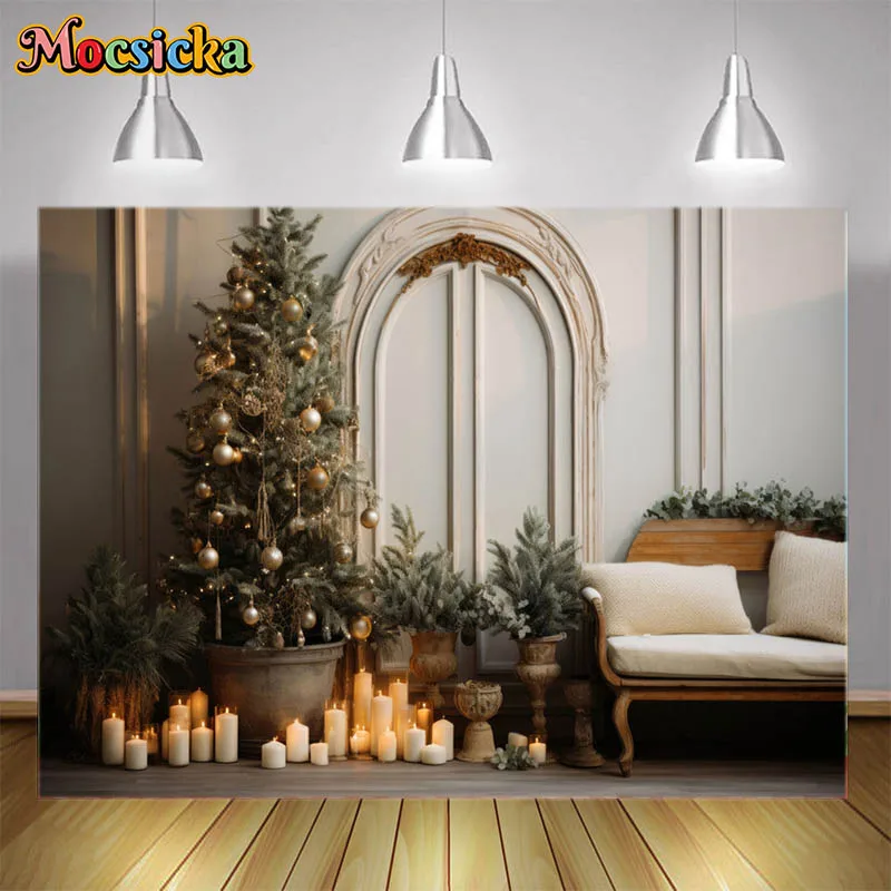 Photography Backgrounds Beautiful Christmas Classic White Interior Xmas Tree Mantel Decoration Sofa Toys Kids Photo Backdrops