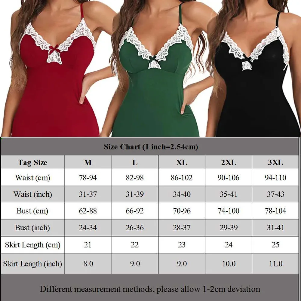 Women Sexy Lace Silk Satin Oversized Bow Lingerie Sleepwear Slim Fitting V-Neck Nightgown Split Hem Dress Ladies Nightdress Sets