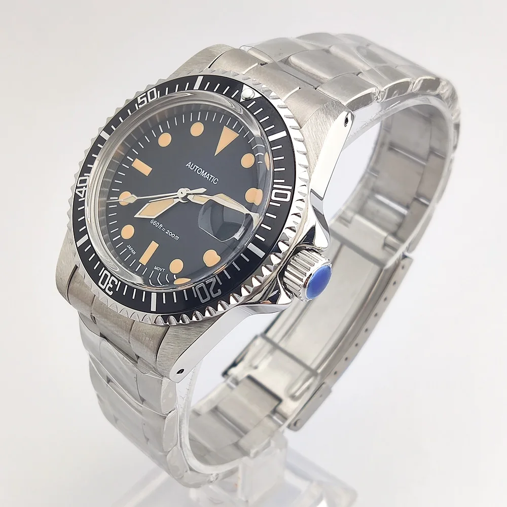 39mm NH35 Watch Black Retro Watch High Quality Stainless Steel Sapphire Glass With Magnifying Glass Case Waterproof NH35 Watch