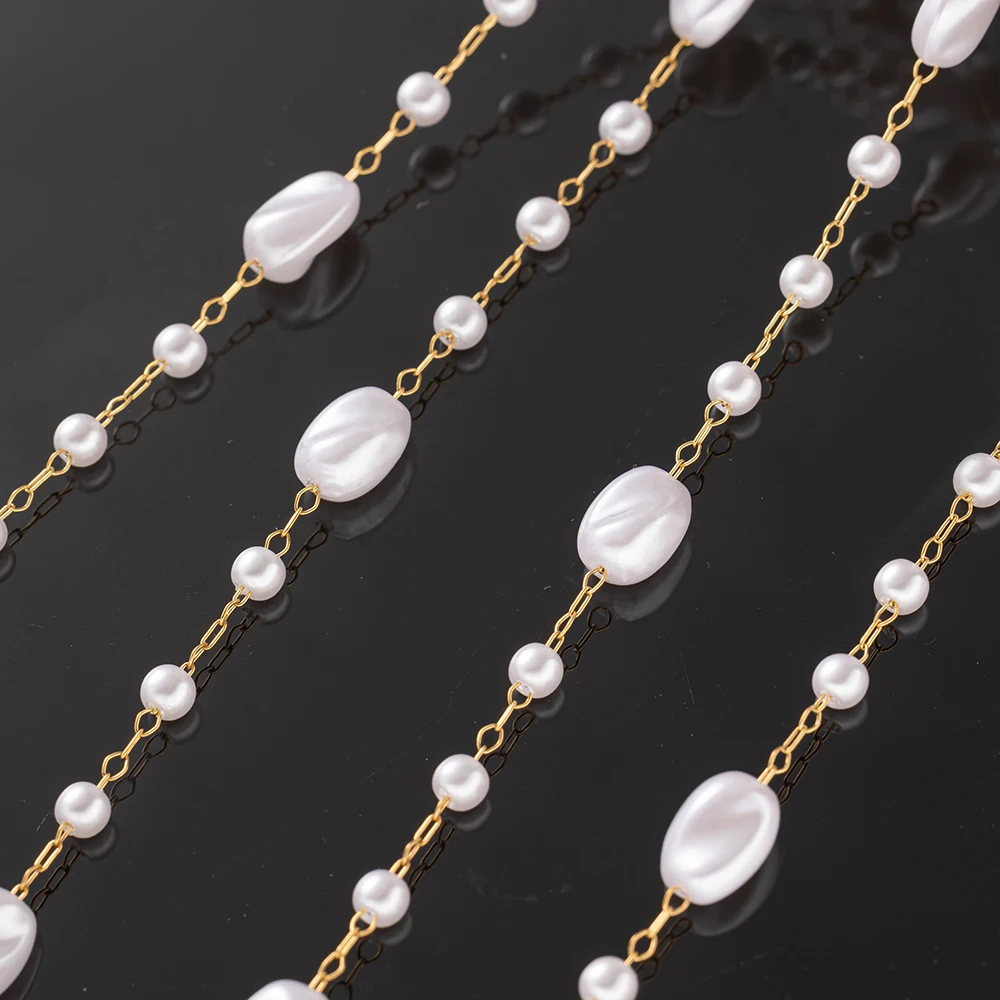 1Meter Stainless Steel Beaded Chain Imitation Pearl Necklace Link Accessories for DIY Bracelet Necklace Jewelry Making Component