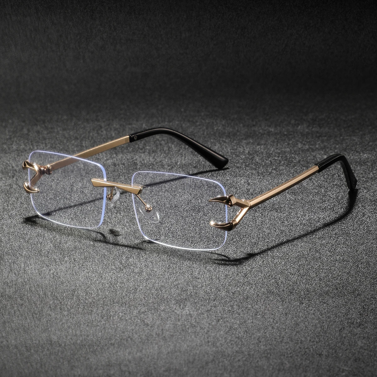 1組のメンズ用、長方形のフレームレスメタルメガネ。スタイリッ - Men'S Fashion Non Prescription Glasses のレビューと価格