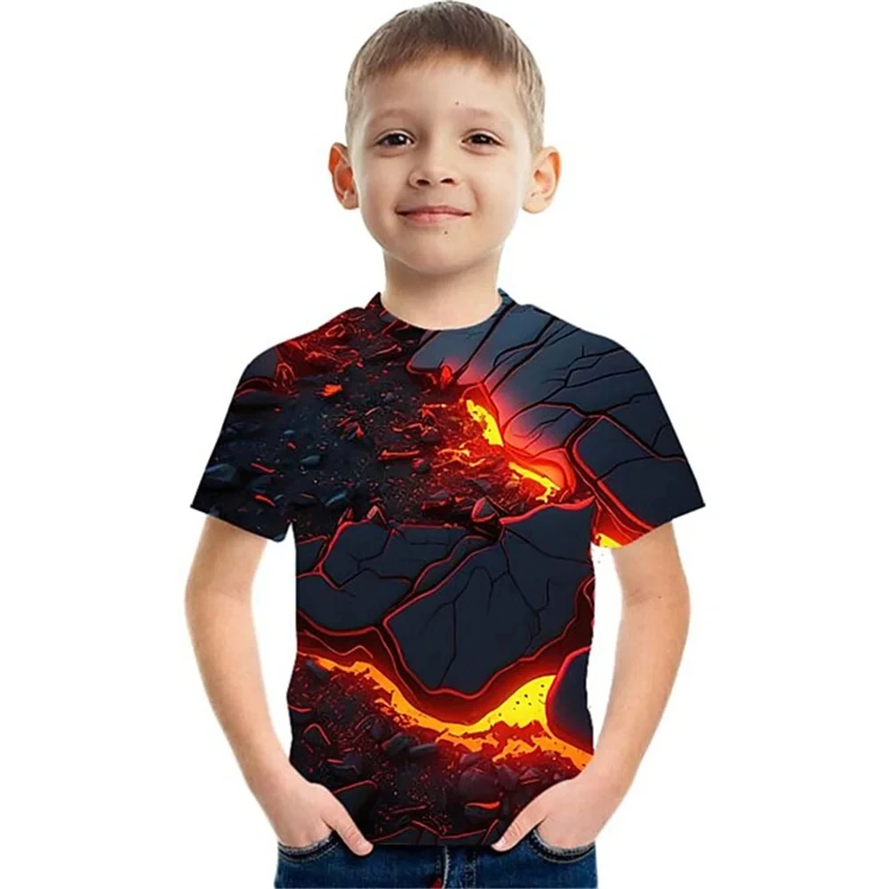 Camiseta infantil fluorescente impressa em 3D, roupas de meninos e meninas, camisetas casuais, tops engraçados, roupas infantis, nova moda, verão