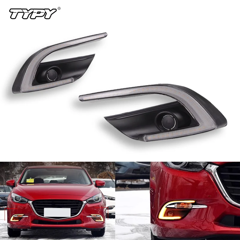 

2 шт./компл. автомобильные ABS DRL с желтым указателем поворота, дневные ходовые огни, противотуманные фары, реле дневного света для Mazda 3 Axela 2017 2018