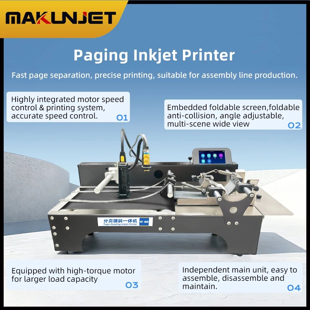 

Makunjet YP100 Paging Inkjet Printer 12.7mm and 25.4mm Available Automatic Bag Paper Card Paging Machine Conveyor Belt