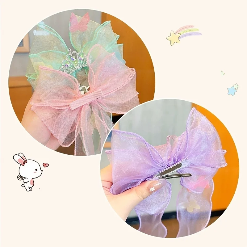 2024 Children\'s Hair Accessories Butterfly  Hairpins   Bowknot Clip Ribbons Braided Girls Princess Cute Headdress