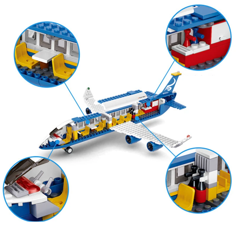 Classic MOC City Airport Airliner Helicopter Aircraft Engineer Building Blocks Bricks Kits Model Famous Plane