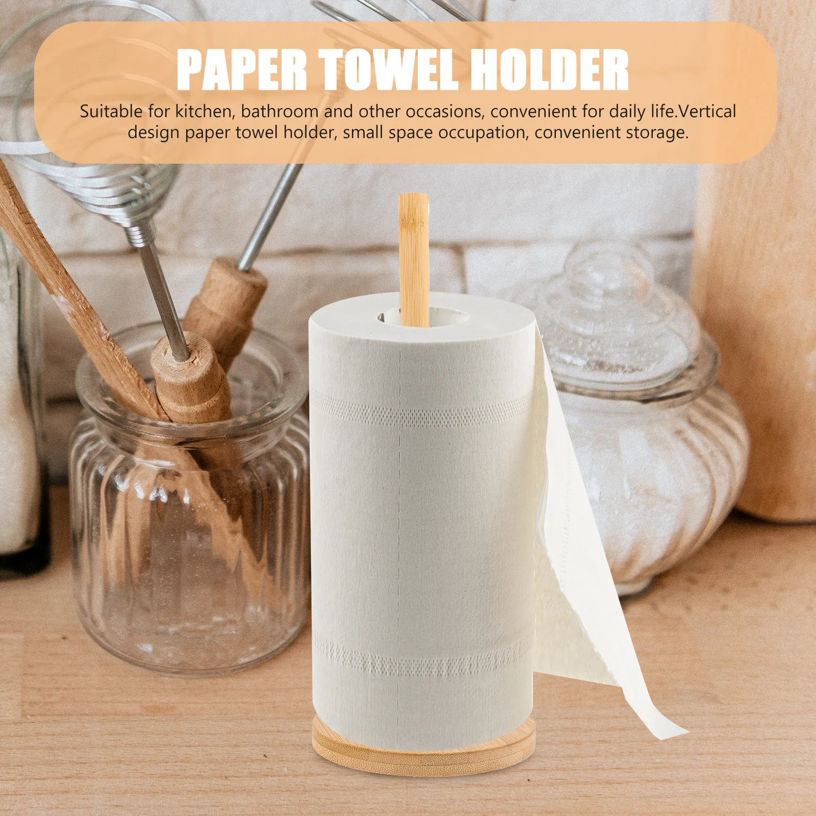 

Kitchen Paper Towel Holder Bamboo Vertical Design Toilet Paper Stand Durable Bathroom Storage Kitchen Towel Holder