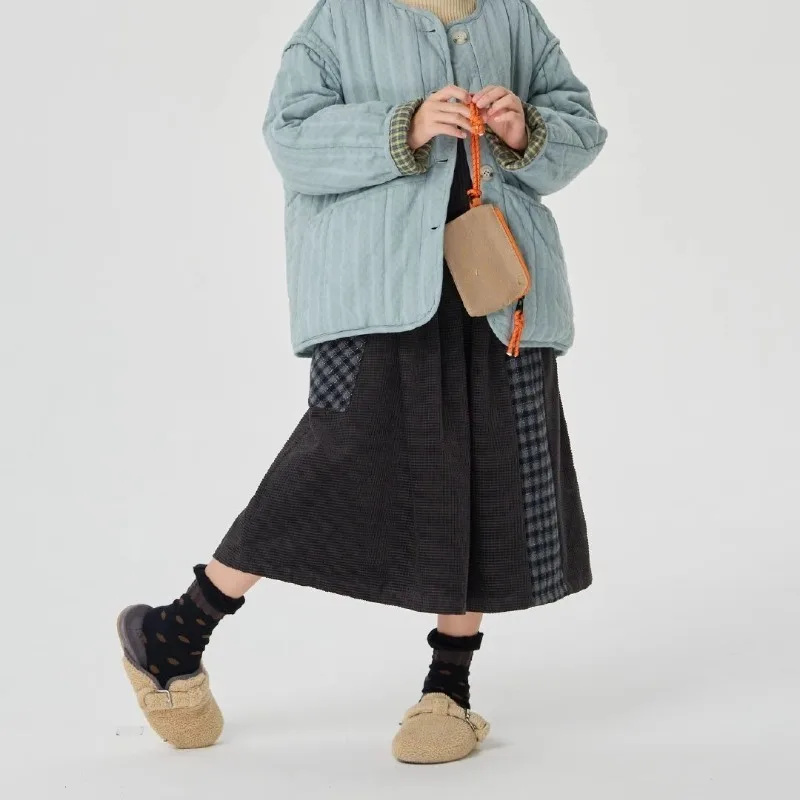 

Autumn 2025 Vintage Colorblock Plaid Skirt for Family Casual Patchwork Niche Design Skirt