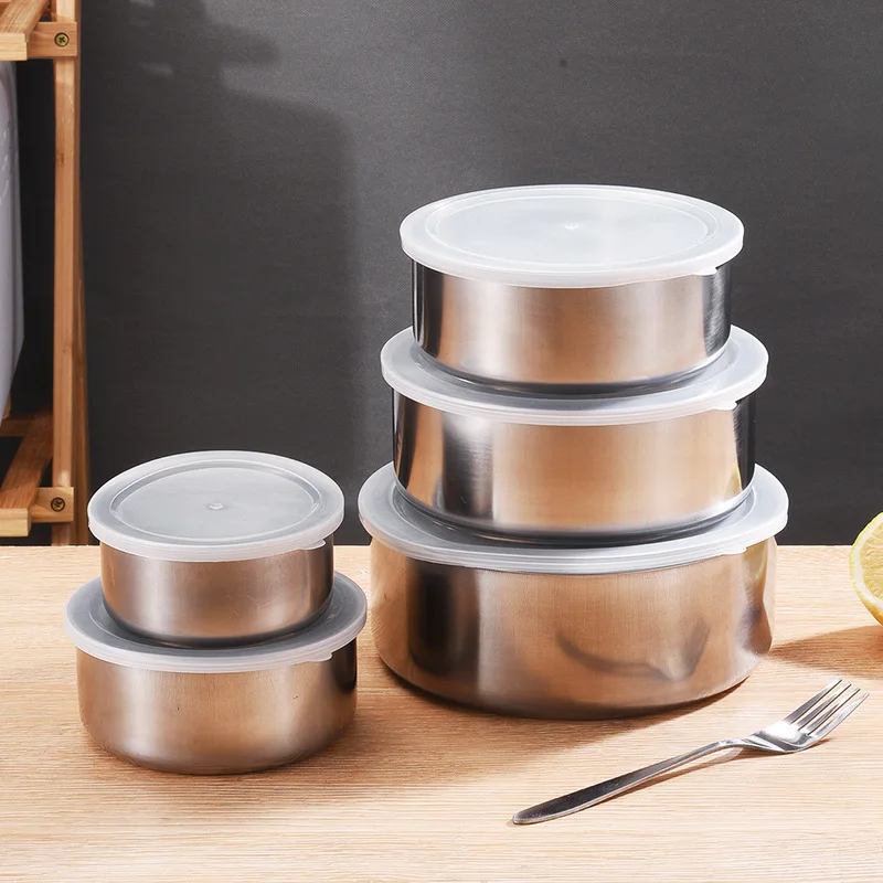 5Pcs/Set Stainless Steel Lunch Bento Box with Lid Reusable Refrigerator Crisper Bowl Food Storage Container Kitchen Accessories