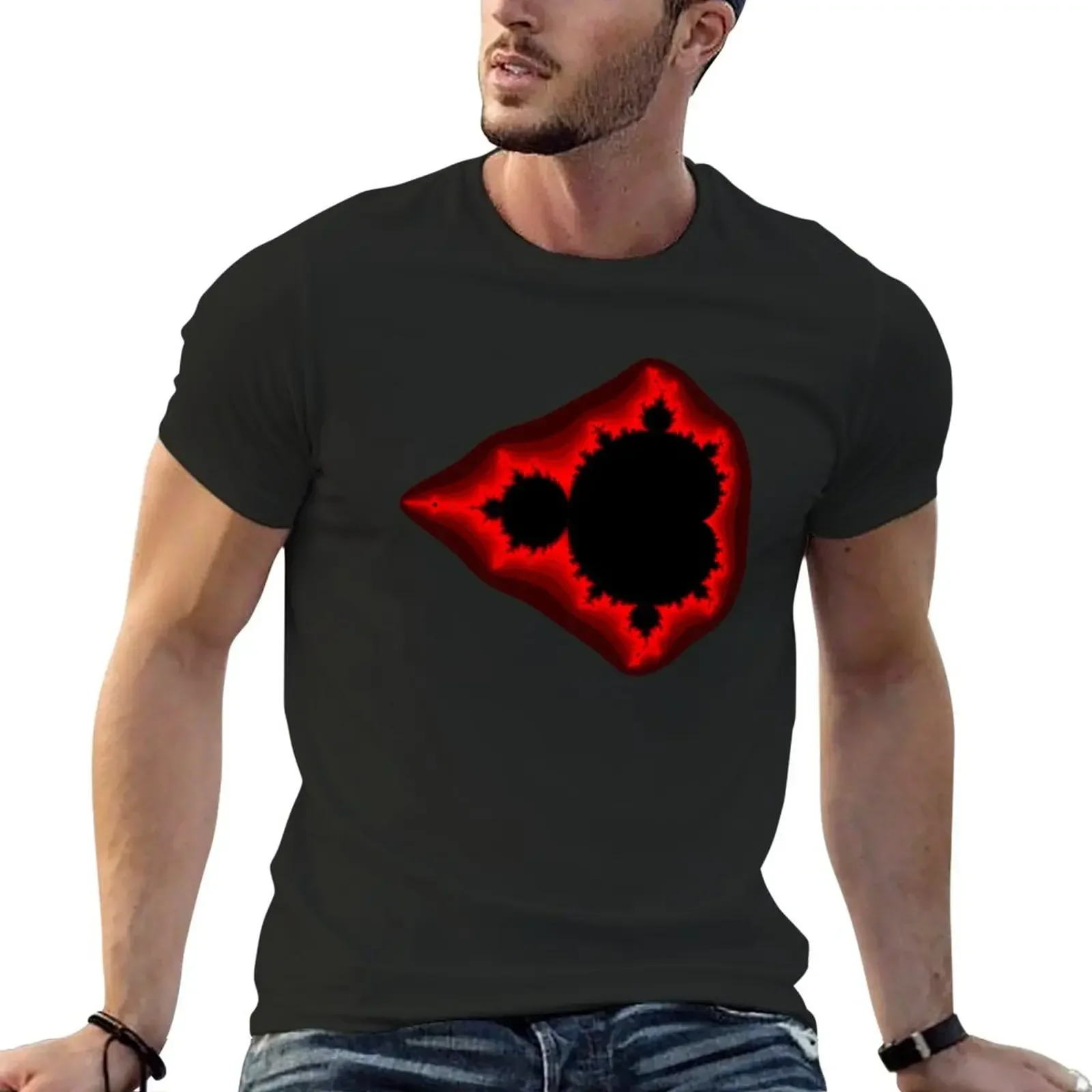 Red Black Mandelbrot T-Shirt plain oversizeds plain white t shirts men anime clothes new in tops & tees heavyweight Male Cartoon