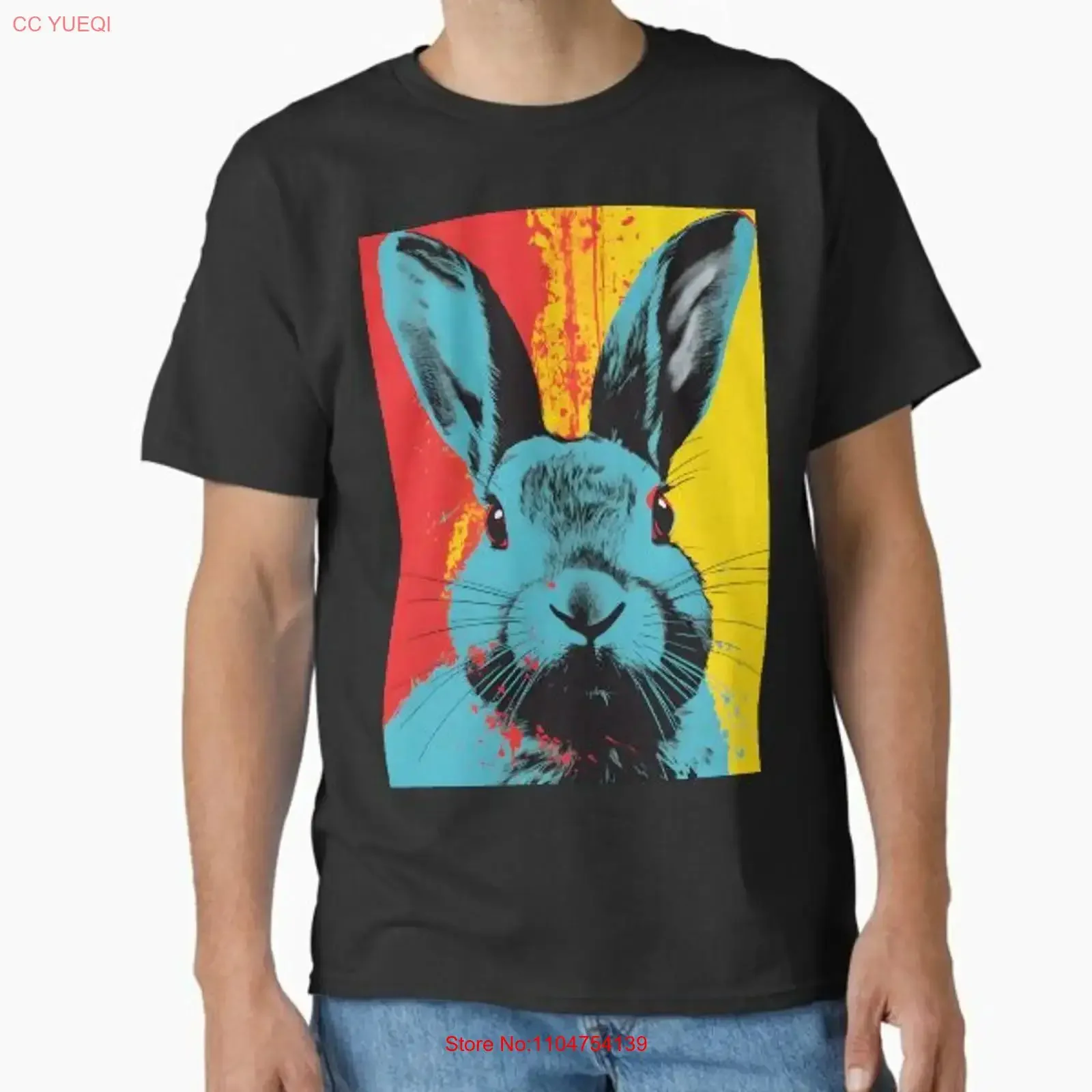 Rabbit portrait art animal colorful T Shirt Made in US AUS Size S 2XL vintage Washed fashion Breathable graphic Soft Stretched