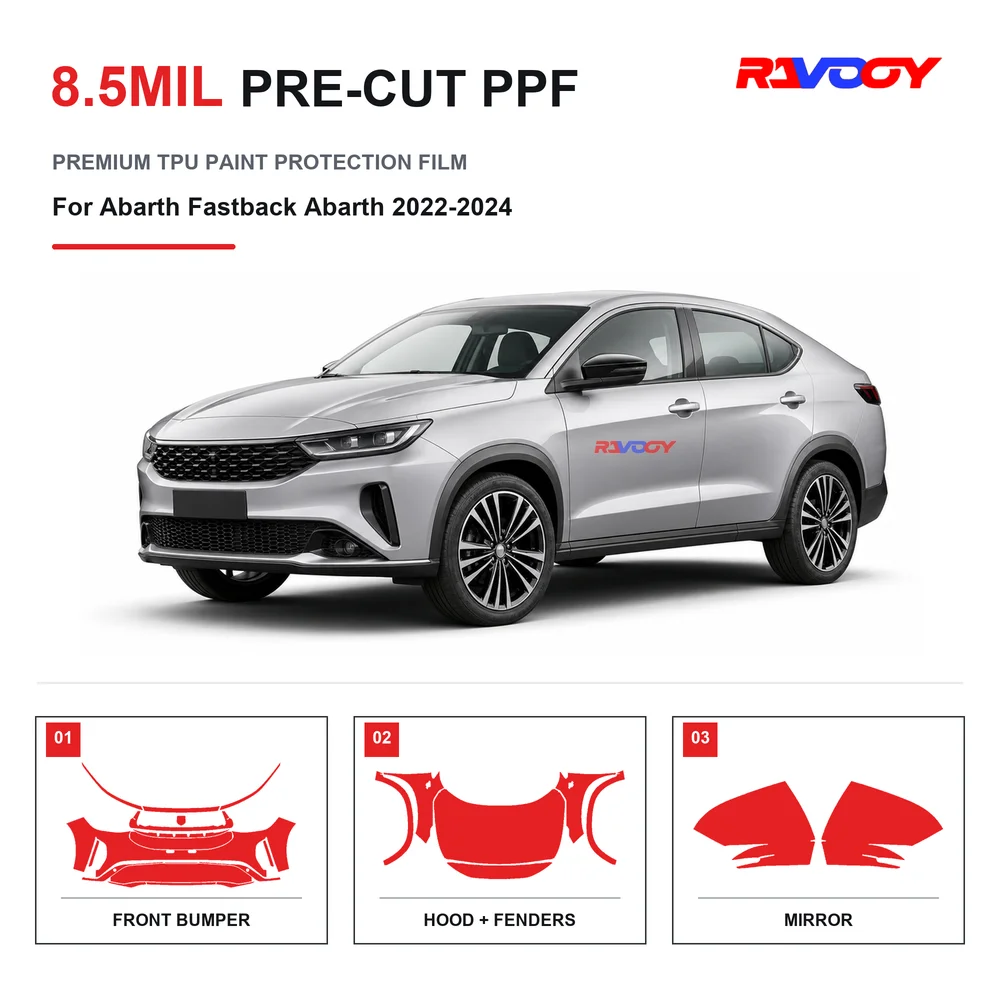 Película protectora de pintura TPU transparente precortada para Abarth Fastback 2022-2024, para capó, parachoques, guardabarros, espejos y protección contra salpicaduras de piedras.