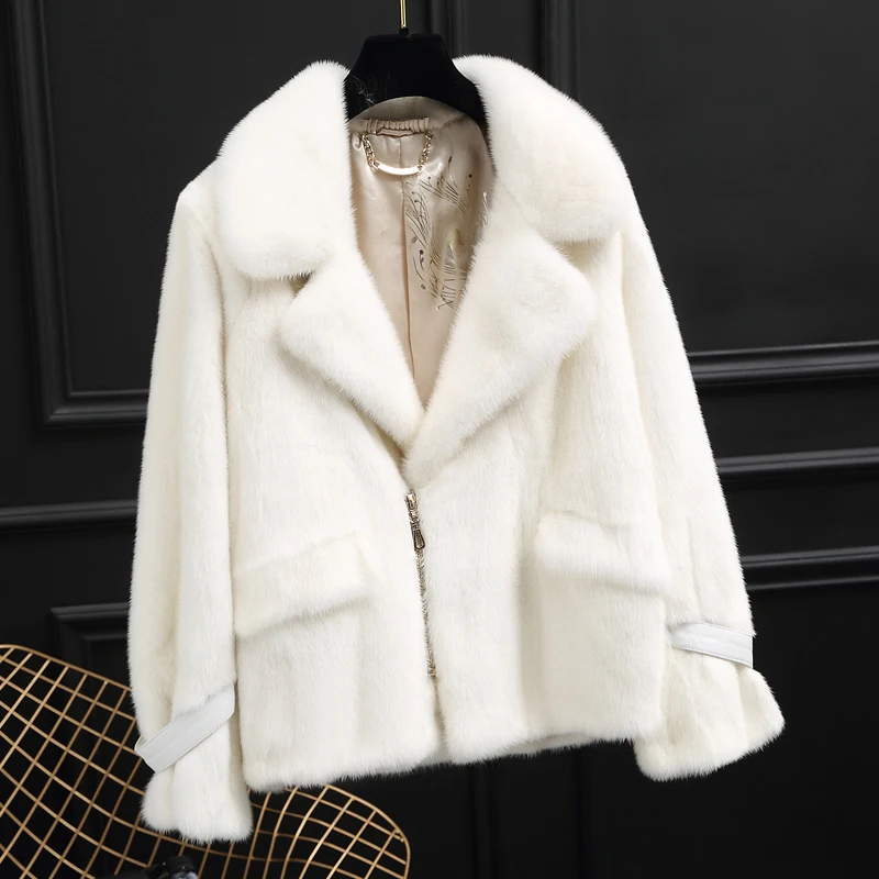 Mink fur coat short real fur coat whole fur 2023 women's clothing outerwear jacket coats winter new suit collar locomotive