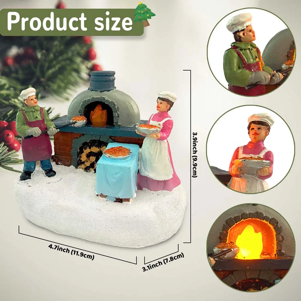 LED Lights Christmas Village Accessories Decor Bread Bakers Collectible Building Figurines Indoor Home Fireplace Holiday Display