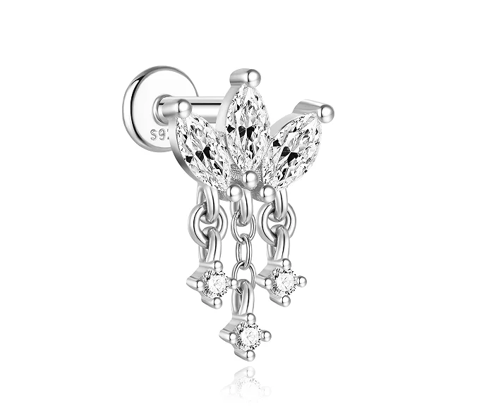 CANNER Silber 925 Sterling Piercing für Frauen, Herz-Ohrstecker, Schmuck, flache Rückseite, Ohrstecker für Helix, Tragus, Daith