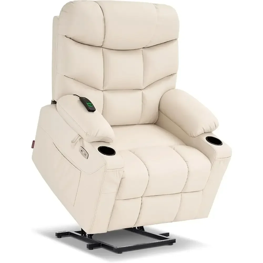 

Elegant Reclining Chair with Electric Lift, Extended Footrest, USB Ports, Cup Holders, Cream White, Medium Size